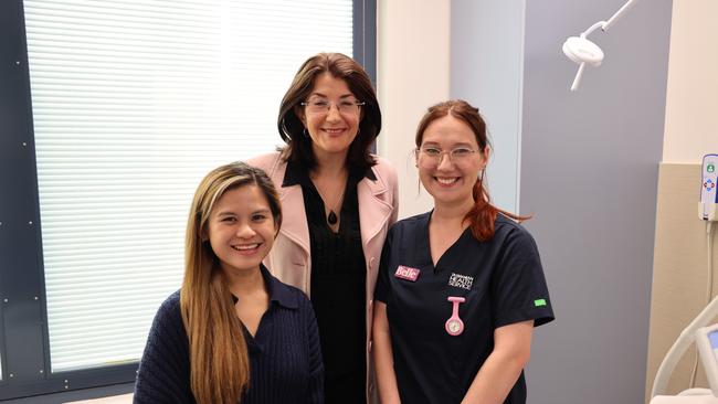 Nurse Augie Marie Don, Health Minister Jacquie Petrusma, and nurse Belle Merrigan at the Royal Hobart Hospital. Picture: Supplied