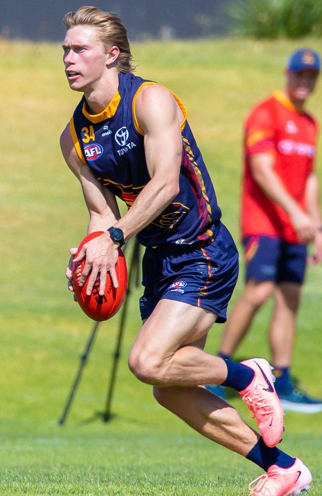 Sid Draper in full flight at West Lakes on Monday. Picture: Adelaide FC/Zac Standish