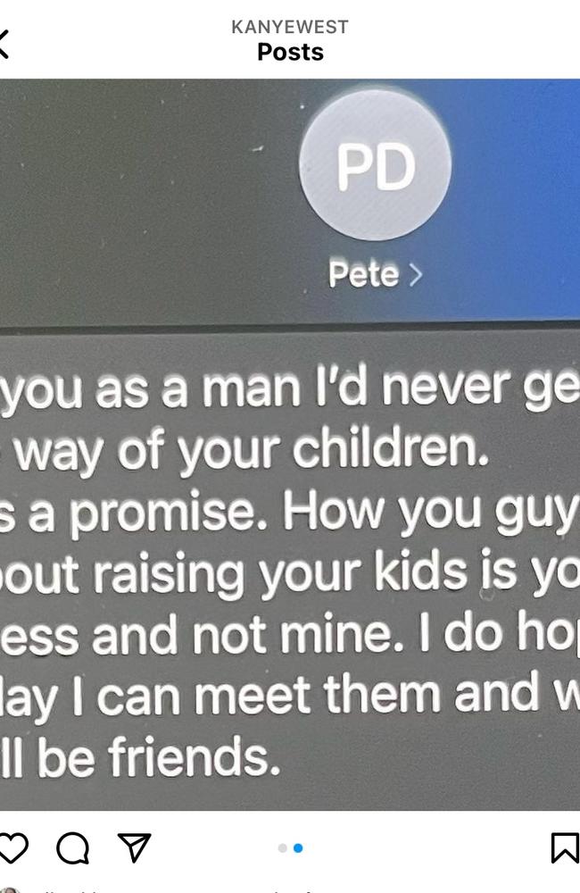 Kanye shared a snippet of the text from Pete.