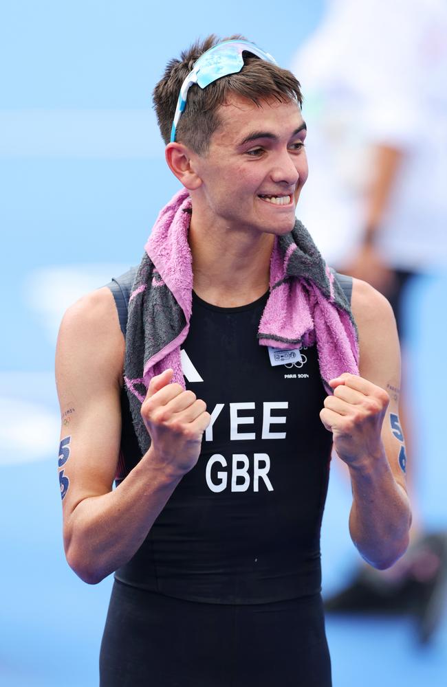 Gold medalist Alex Yee of Team Great Britain reacts after winning during Men's Individual Triathlon on day five of the Olympic Games Paris 2024. Picture: Getty