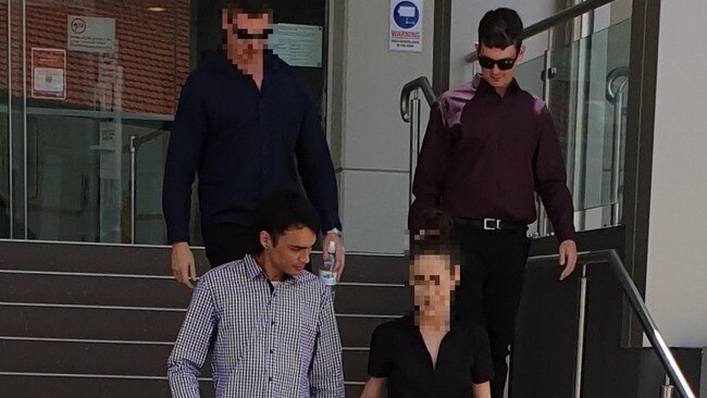 Jarred Michael John Shaw (top right) and Christopher Ray Grabyn (bottom left) leaving Rockhampton Courthouse on October 21, 2021. Picture: Aden Stokes