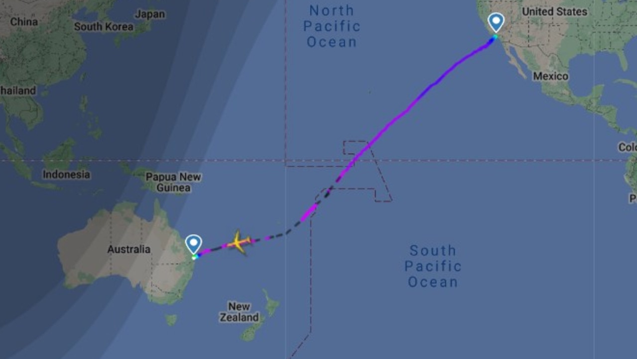 DL93 from Los Angeles to Brisbane touched down on Friday morning. Picture: flightradar24