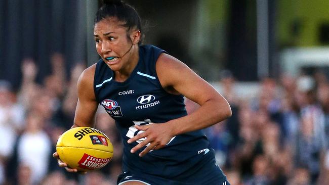 Darcy Vescio says the AFLW ride has been “wild” so far. Picture: George Salpigtidis