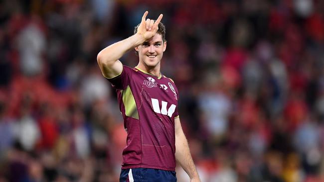 Lawson Creighton of the Reds gestures to fans after his team's victory during the round seven Super Rugby Pacific match between the Queensland Reds and the ACT Brumbies at Suncorp Stadium on April 02, 2022 in Brisbane, Australia. (Photo by Albert Perez/Getty Images)