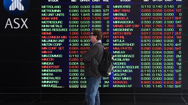 A man watches the ASX trading board in Sydney. Picture: Paul Miller/AAP Image