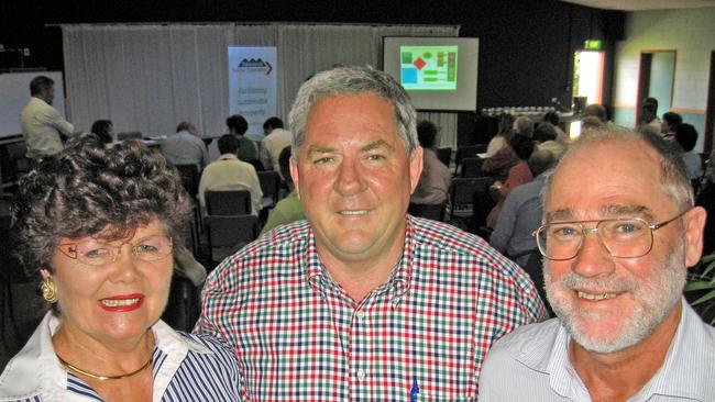 Former Queensland Primary Industries Minister Tim Mulherin at the primary industries forum at Atherton in 2009 with Mareeba pig producer Robyn Boundy and Tablelands Futures Corporation's Peter Radke.