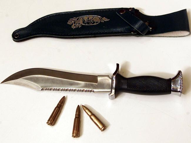 A knife and bullets produced in evidence during MAK’s trial.