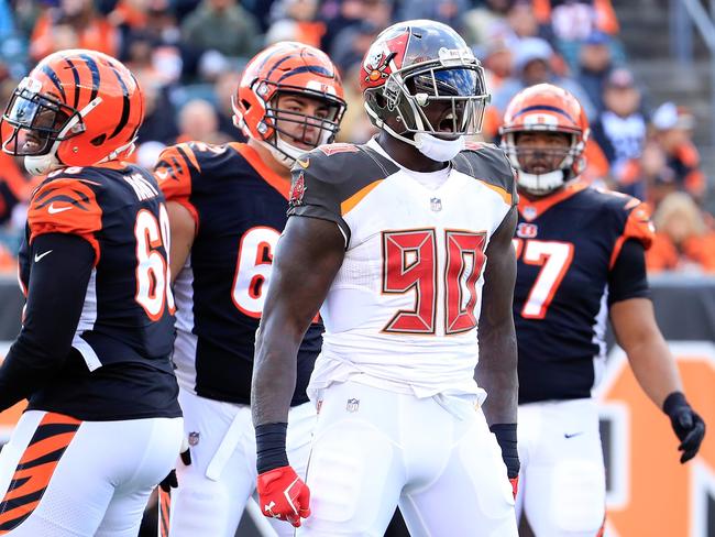 Jason Pierre Paul #90 of the Tampa Bay Buccaneers will be hunting the QB all day. Picture: Getty Images