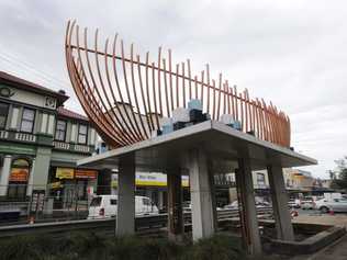 The controversial new sculpture of a boat, that cost nearly $300,000 dollars at Woodlark Street, Lismore. Picture: DOUG EATON