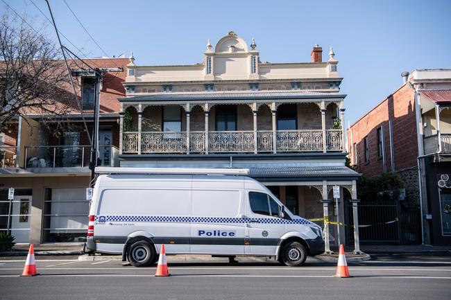 Police outside the Sturt St home the morning after Kim Chau’s body was found. Picture: AAP / Morgan Sette