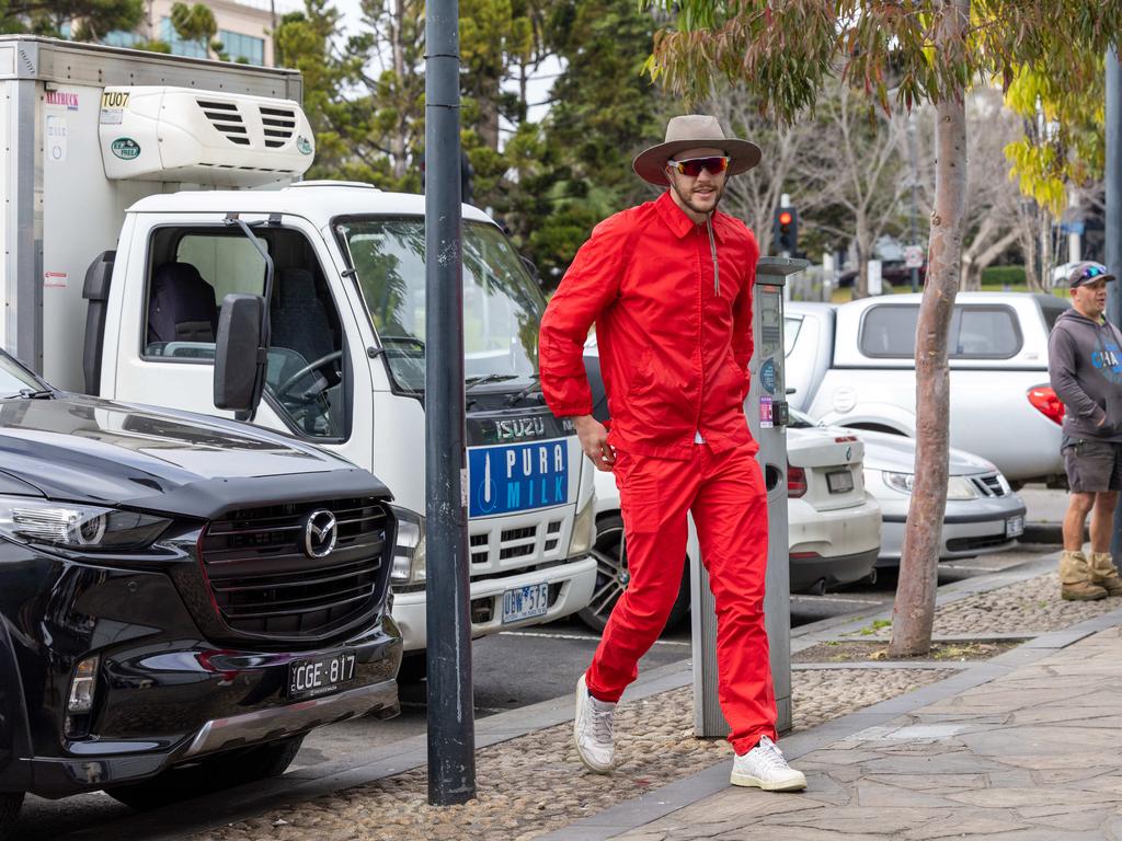 Sam Menegola. Geelong Football Club Cats players turn up to Wharf Shed for Mad Monday celebrations. Picture: Jason Edwards