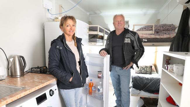 Suzanne Thompson and her husband Trevor, are living in a pod at Blanchetown while they begin the building process. Picture: Dean Martin