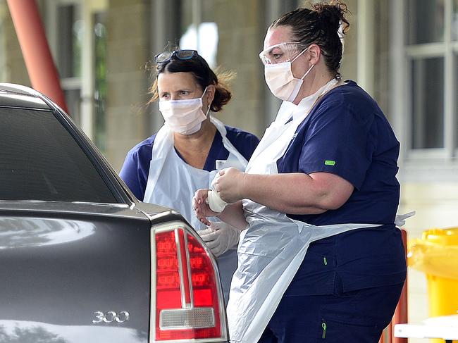 A mobile, drive through coronavirus testing clinic in Townsville. Picture: Matt Taylor