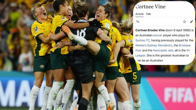 Matildas star Cortnee Vine had her Wiki page taken over