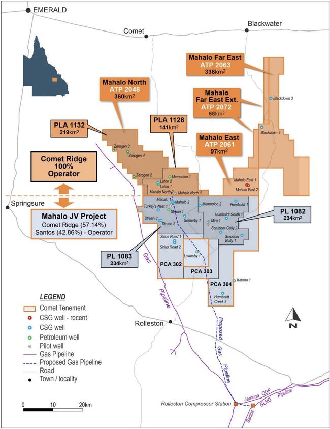 Comet Ridge is working to produce gas from both its JV with Santos and wholly owned ground to the north and east. Pic: COI