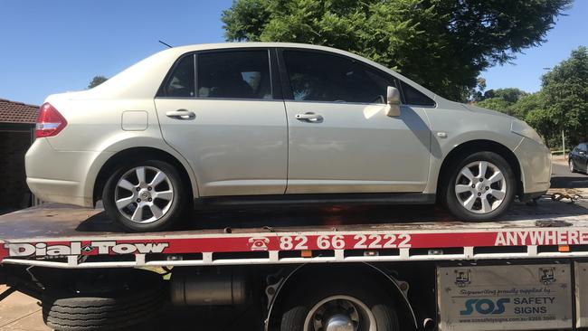 A car towed from the Andrews Farm home where Geoffrey McLean was living when he was allegedly murdered. Picture: Shashi Baltutis