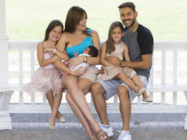 Sydney FC player Milos Ninkovic with wife Dejana and their three children Angelina, Doroteja and Novak. Picture: Dylan Robinson