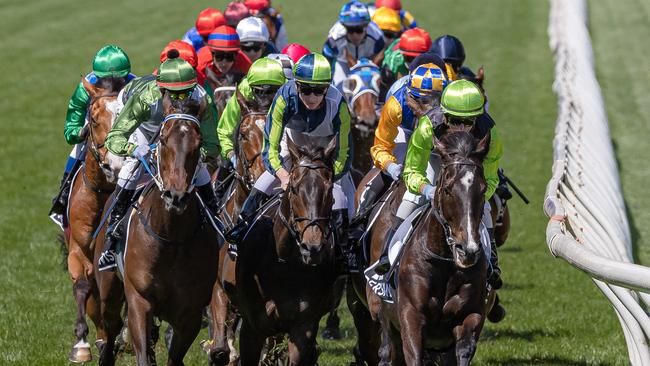 Incentivise (left) settled second as the field passed the winning post for the first time.