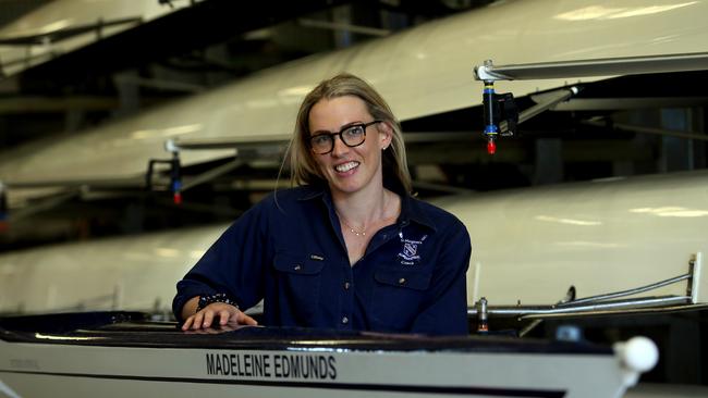 Olympic rower Madeleine (Maddie) Edmunds returning to where it all started – St Maragret's Anglican Girls' School – to coach the students. Saturday 13th July 2019. (AAP Image – Richard Waugh)