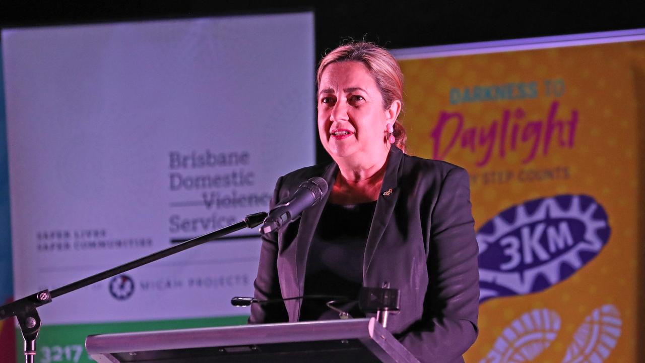 Annastacia Palaszczuk at the Brisbane Domestic Violence Service candlelight vigil from Roma Street Parklands. Picture: Zak Simmonds