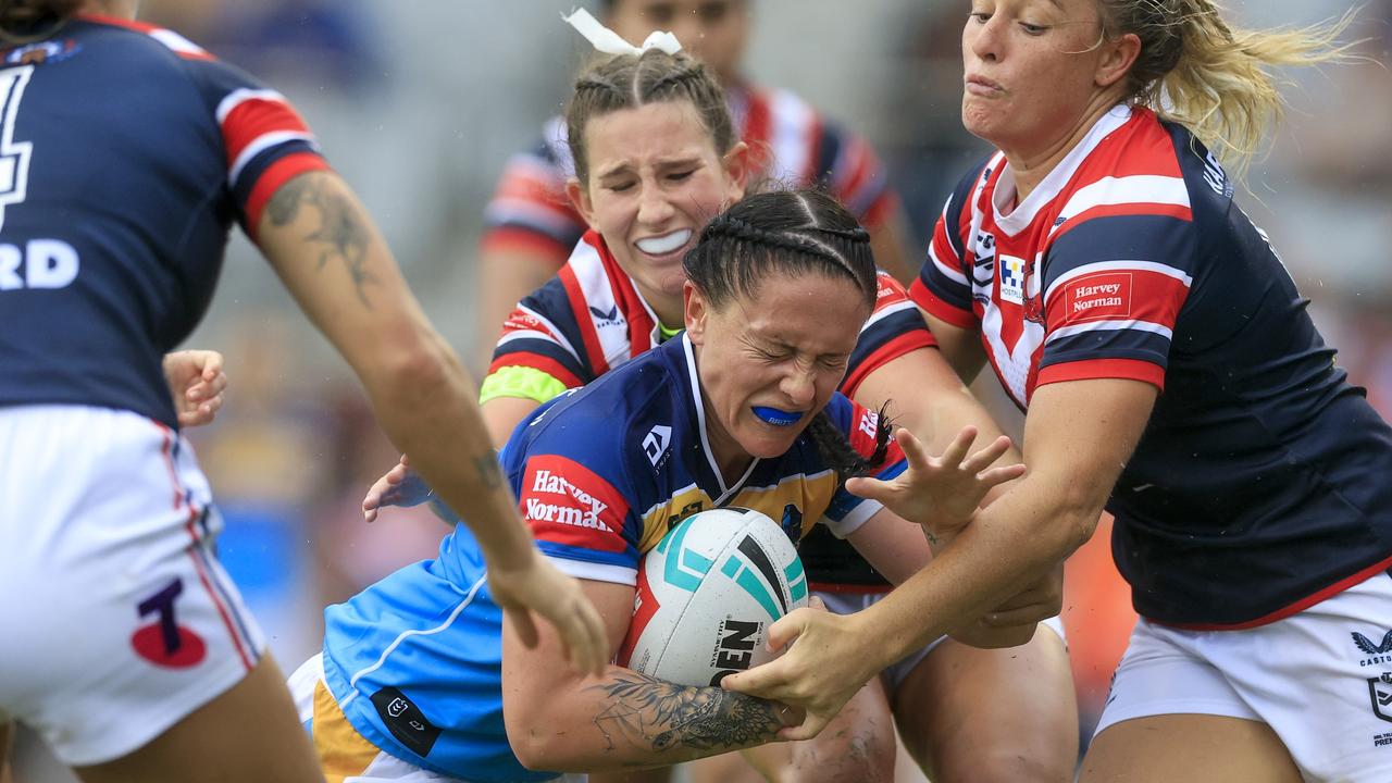 WOLLONGONG, AUSTRALIA - MARCH 06: Brittany Breayley-Nati of the Titans goes over the line for a try Ã¢â&#130;¬â&#128;¹during the round two NRLW match between the Sydney Roosters and the Gold Coast Titans at WIN Stadium, on March 06, 2022, in Wollongong, Australia. (Photo by Mark Evans/Getty Images