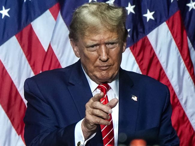 Former US President and 2024 presidential hopeful Donald Trump gestures to the crowd  after speaking at a campaign event in Rome, Georgia, on March 9, 2024. (Photo by Elijah Nouvelage / AFP)