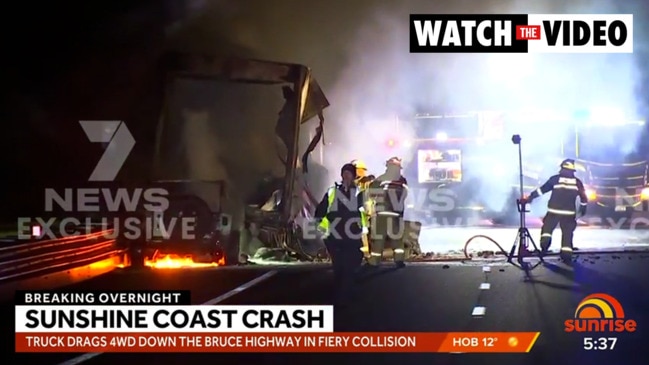 Lettuce truck drags car for a kilometre before going up in flames (Sunrise)