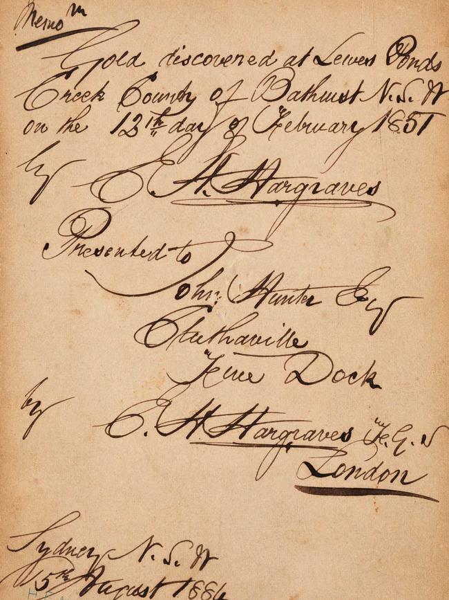 Hargraves’ note claiming to have found gold.