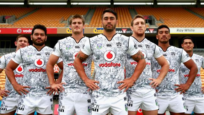 The Vodafone Warriors pose during the naming of the team to compete in the NRL Auckland Nines