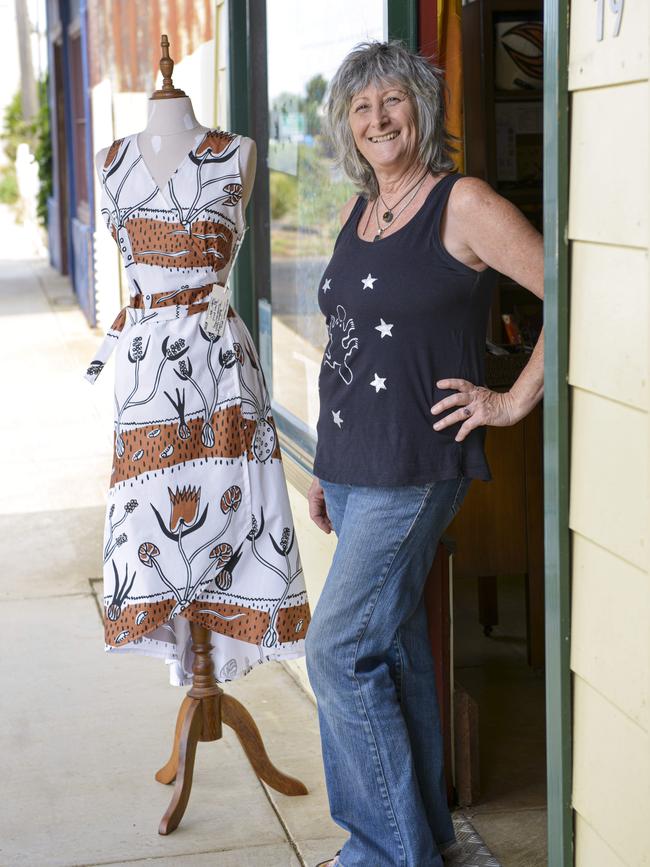 Linda Watson started her shop Secret Platypus at Bridgewater last year, and sells wearable art, some of which she sews herself. Photo: DANNIKA BONSER