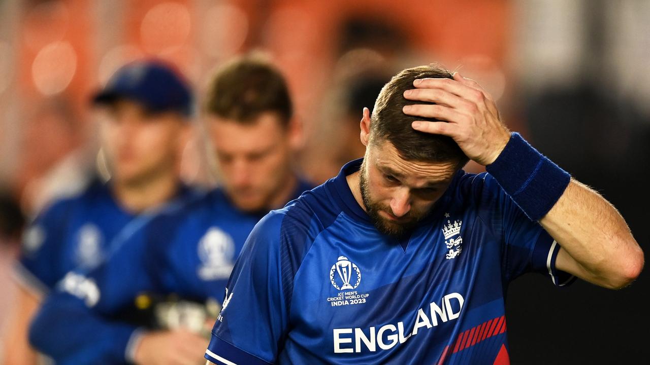 Chris Woakes of England cuts a dejected figure. (Photo by Gareth Copley/Getty Images)