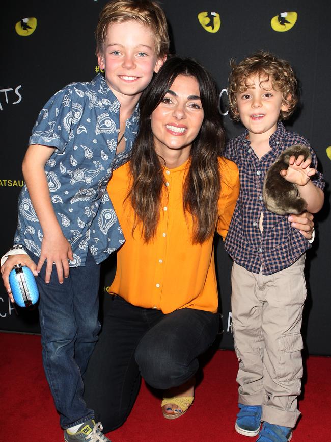 Silvia with sons Raphael and Miro at the Australian premier of Cats. Picture: Christian Gilles