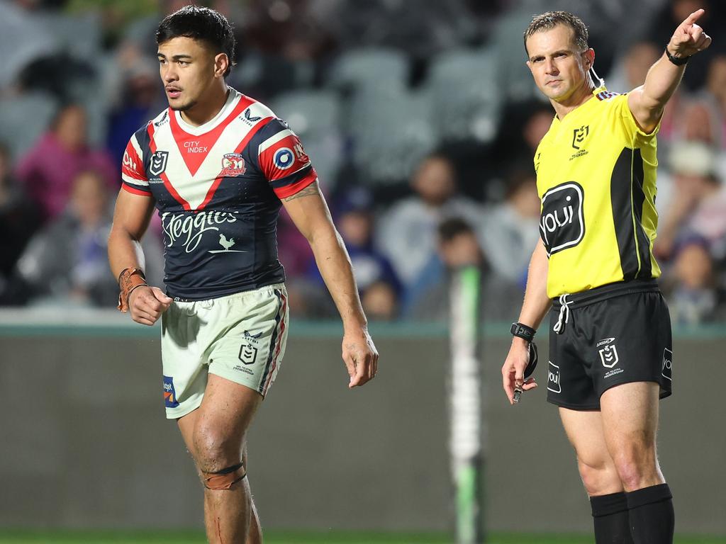 Fetalaiga ‘Junior’ Pauga was sent-off for an ugly high shot late in the game. Picture: Getty Images