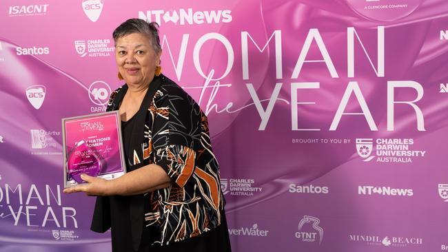 Winner of the First Nations Women award, Aunty Bilawara Lee, at the 2025 NT News Woman of the Year Awards on May 9. Picture: Georgia Politis
