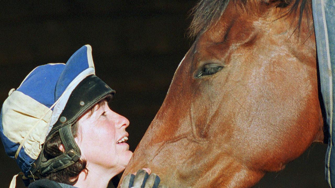 Racehorse trainer Sheila Laxon and horse Ethereal at Macedon 21 Oct 2001.