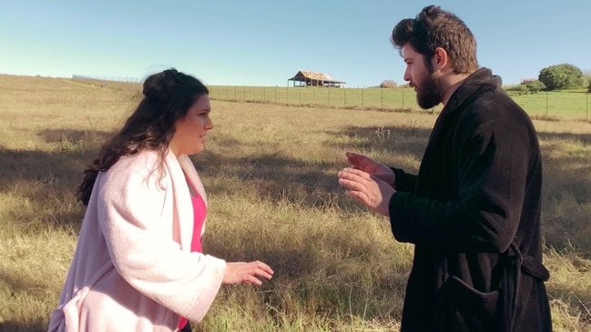 Elisa Cristallo and Luke Newnham in a scene from <i>They're Listening</i>.