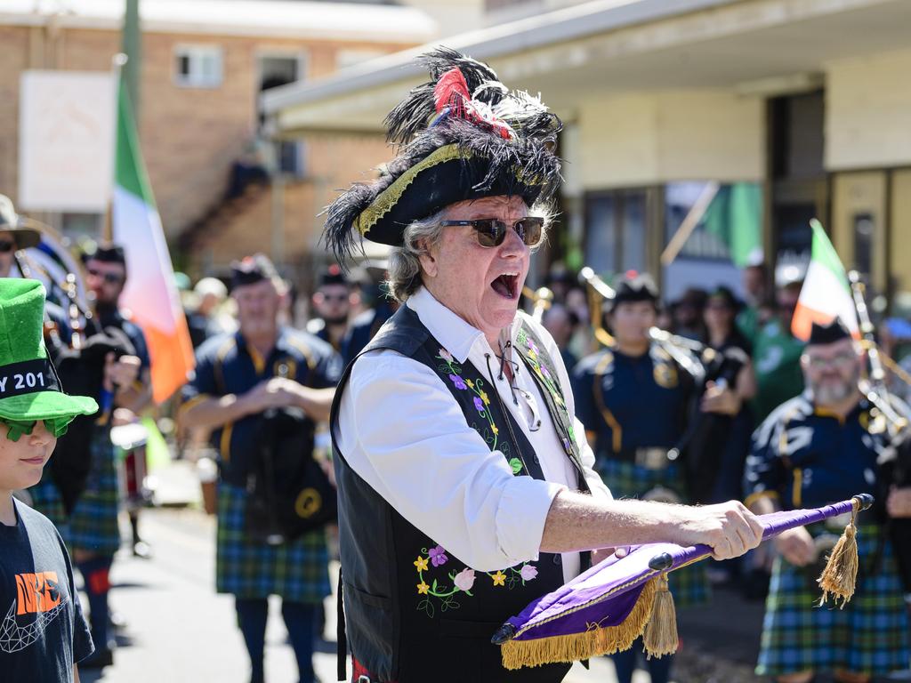 Toowoomba Region town crier Kevin Howarth at the start of the Darling Downs Irish Club St Patrick's Day parade, Sunday, March 16, 2025. Picture: Kevin Farmer