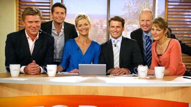 Sharyn Ghidella on the set of the Today Show with Richard Wilkins, Steve Jacobs, Jessica Rowe, Karl Stefanovic and Ross Greenwood.