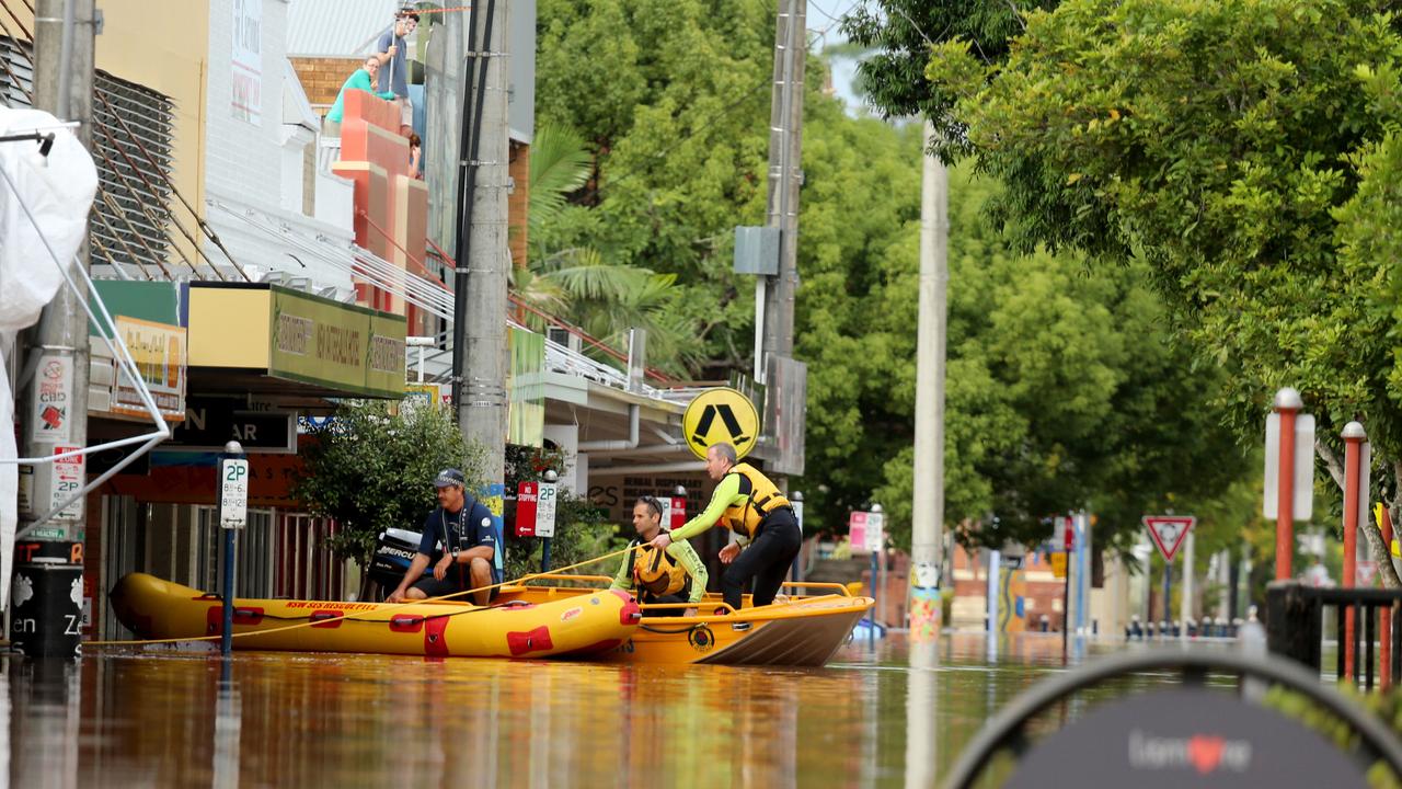 The streets of Lismore including the CBD have been inundated with floodwater after the Wilson River overtopped the flood levee. Keen St in the CBD of Lismore. Picture: Nathan Edwards