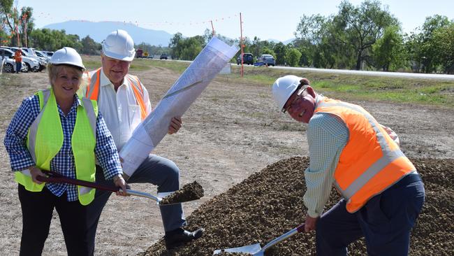 Capricornia MP Michelle Landry, Flynn MP Ken O'Dowd and Rockhampton MP Barry O'Rourke turning the sod to kick off the Capricorn Highway duplication project.