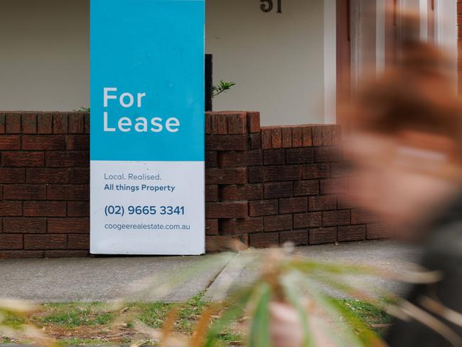 SYDNEY, AUSTRALIA - NewsWire Photos, October 08 2024. GENERIC. Realestate, housing, property, signage. Rental / for lease sign outside apartment building in Randwick. Picture: NewsWire / Max Mason-Hubers