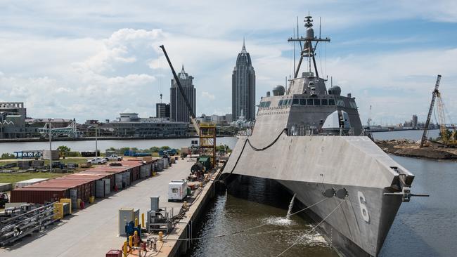 The recently completed Australian-designed US Navy Littoral Combat Ship USS Jackson built at the Austal shipyards in Alabama.