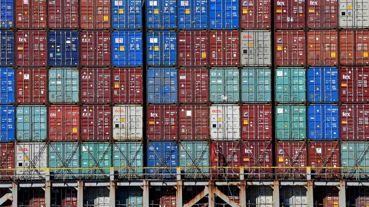 Containers on a cargo ship at Port Botany in Sydney on June 4, 2021. Picture: Saeed Khan / AFP