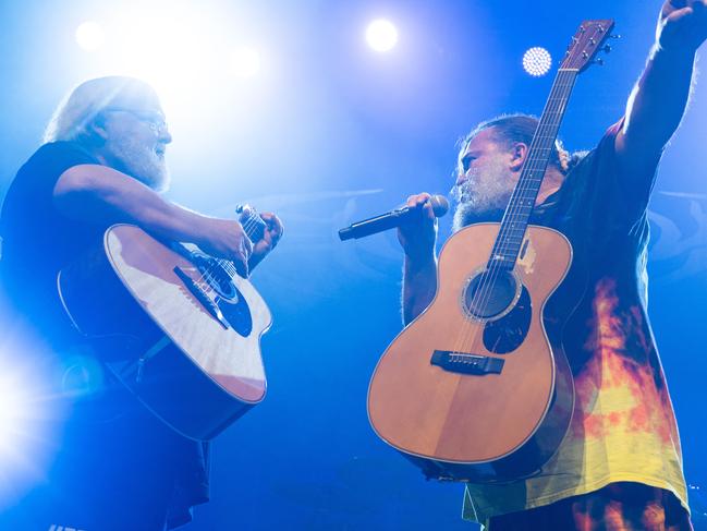 **Sunday for Monday** Hollywood star Jack Black and Kyle Gass perform with as their band Tenacious D at the ICC theatre in Sydney on Saturday night.Photo: Tom Parrish