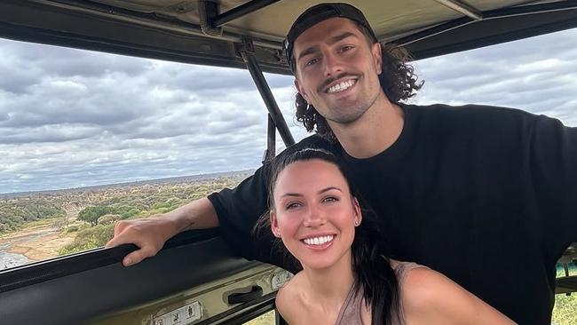 Kelsey Browne and partner Luke Jackson on their African holiday.