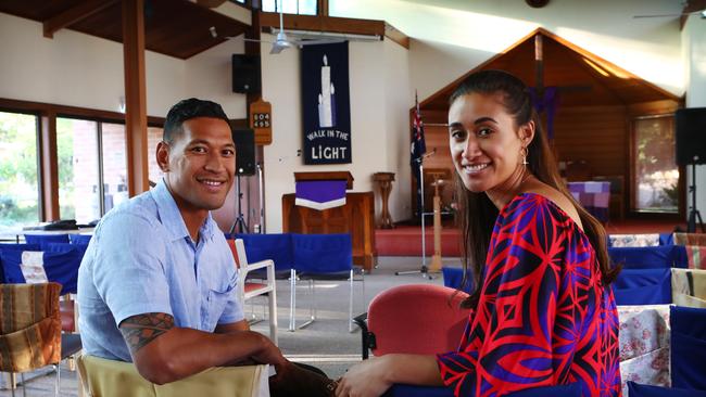 Israel and Maria Folau at Kenthurst Uniting Church, where Folau’s father’s church usual holds its Sunday services. Picture: Hollie Adams/The Australian