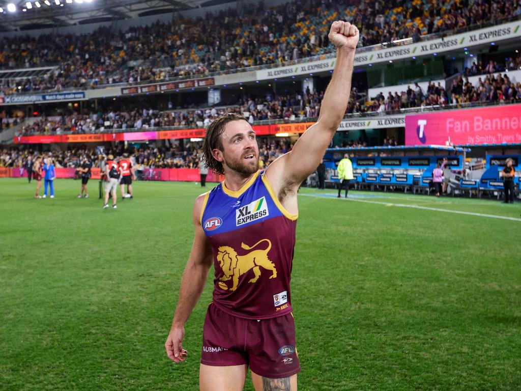 Rhys Mathieson of the Lions celebrates after the 2022 AFL Second Elimination Final match. (Photo by Russell Freeman/AFL Photos via Getty Images)