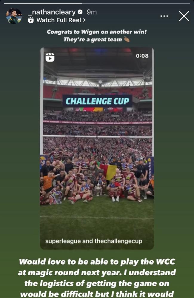 Nathan Cleary took to Instagram to reveal he is still open to playing the World Club Challenge despite Penrith opting out of the fixture.