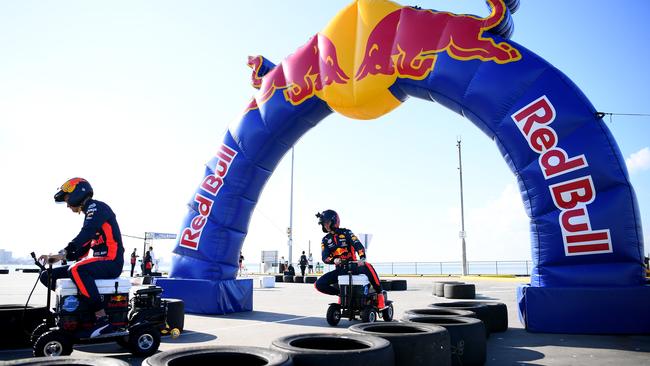 Max Verstappen and Alexander Albon flies around the track. Picture: Alex Burstow/Getty