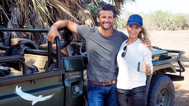 Tim and Anna on safari. Picture: Tim Robards